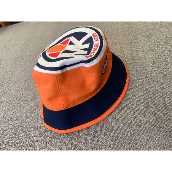 MICHAEL KORS Women‎ One Size Orange Navy Logo Bucket Hat - Picture 10 of 10